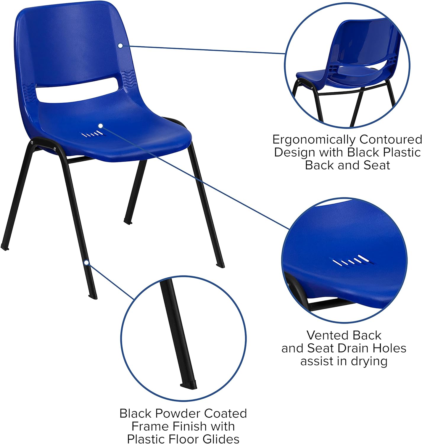 Flash Furniture Lot of 16 440 LB. CAPACITY PRESCHOOL NAVY STACK CHAIRS AND 12'' SEAT HEIGHT