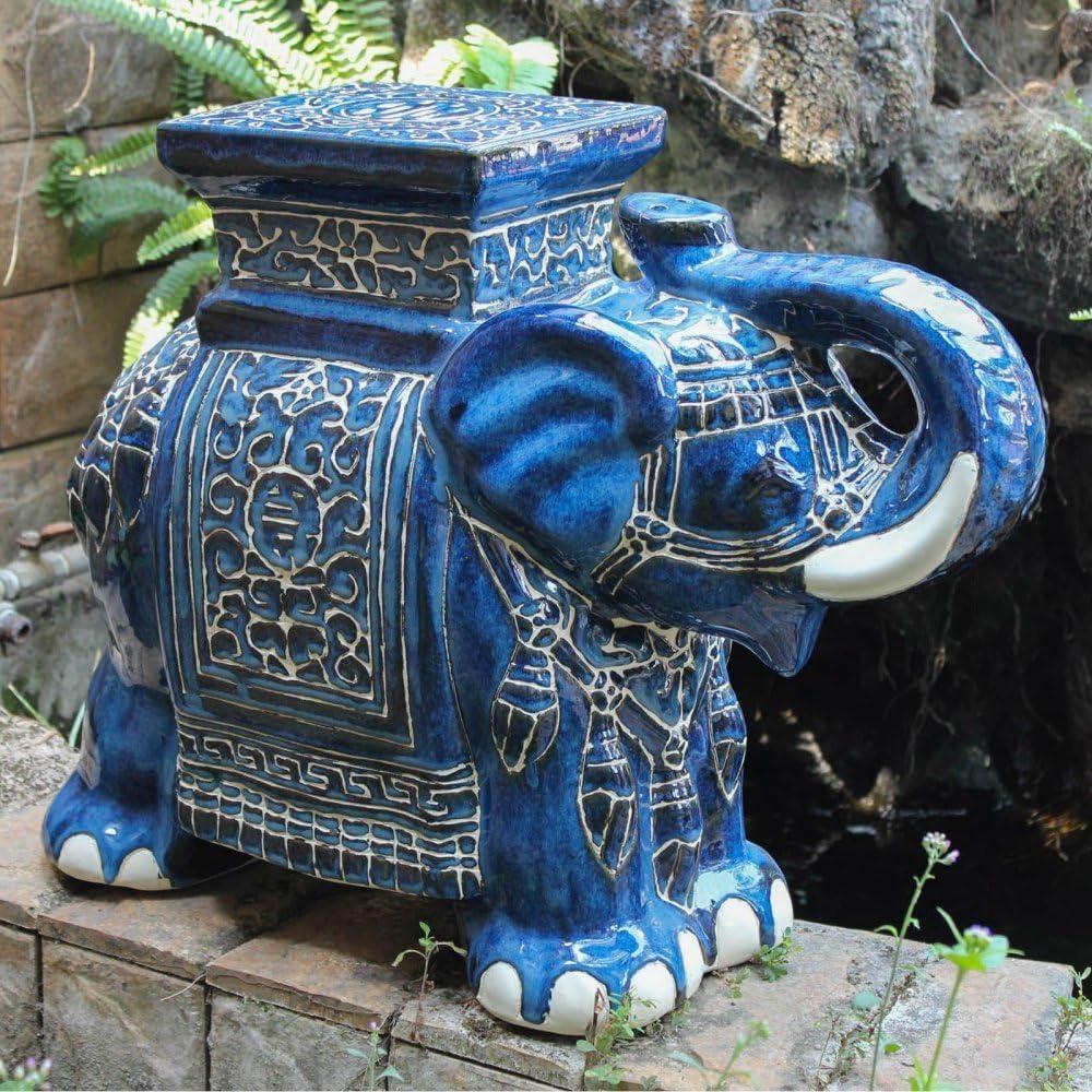 International Caravan Furniture Piece Large Porcelain Elephant Stool