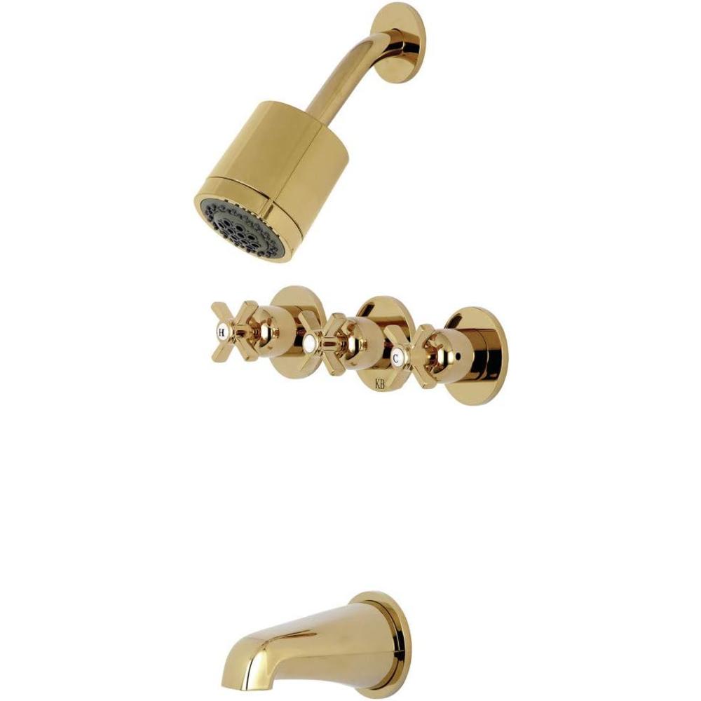 Kingston Brass KBX8132ZX Millennium Three-Handle Tub and Shower Faucet, Polished Brass