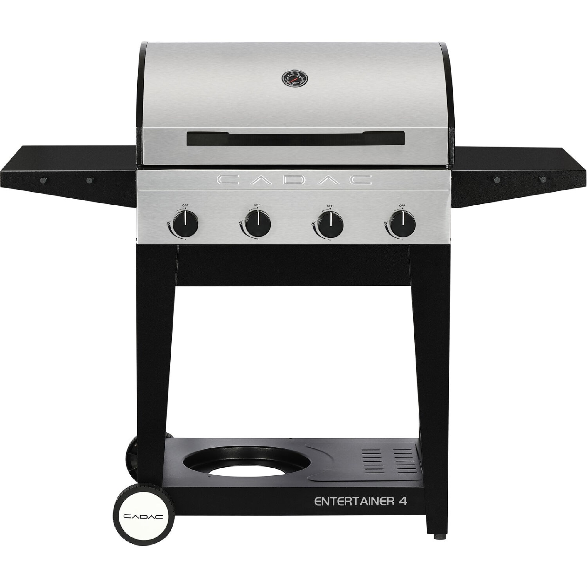 CADAC 98251-41G01-US Entertainer Stainless Steel BBQ 4-Burner Propane Gas Grill with Side Shelves