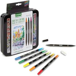 Crayola Brush And Detail Dual Ended Markers, Extra-Fine Brush/Bullet Tips, Assorted Colors, 16/Set