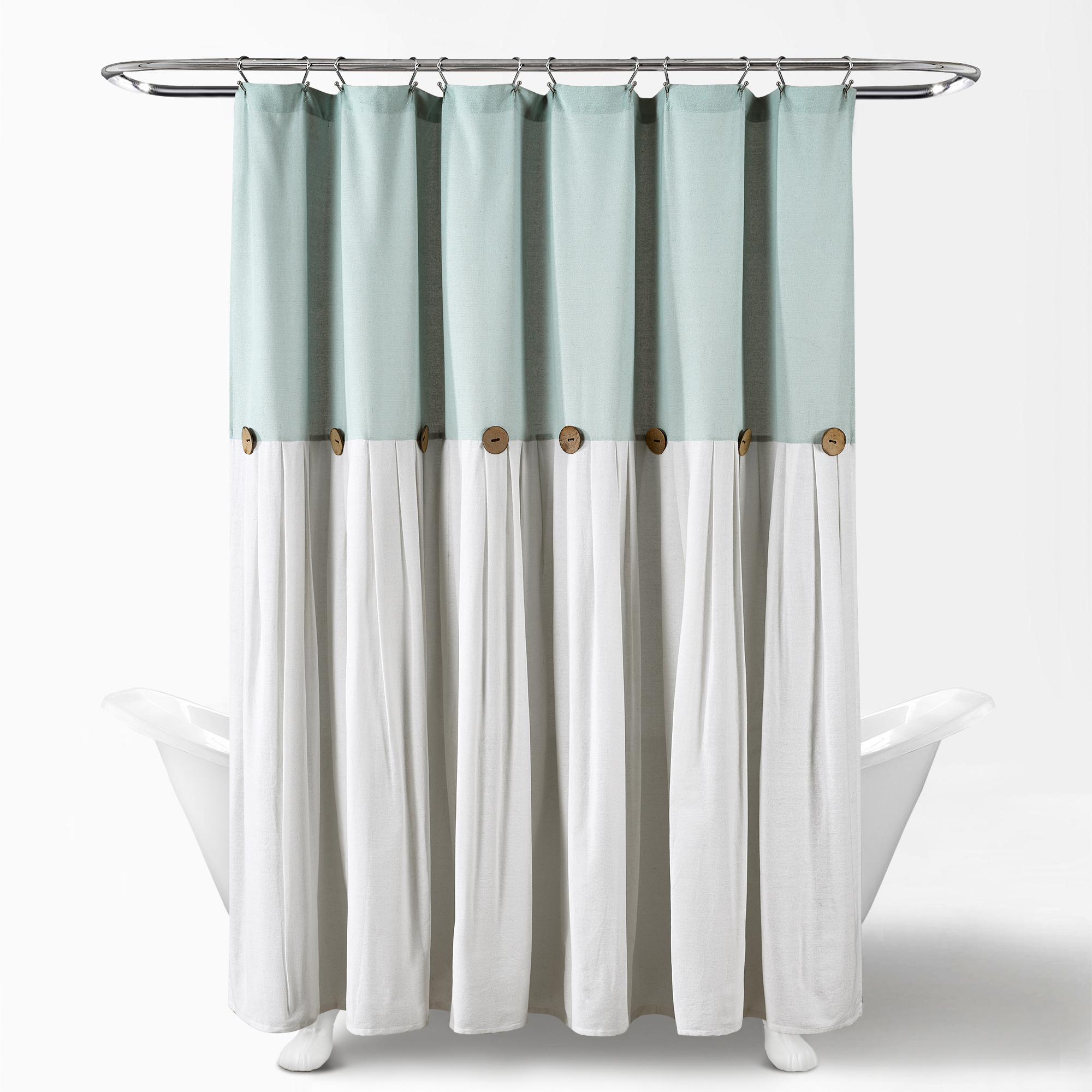 Lush Decor Linen Button Shower Curtain Blue/White 72X72