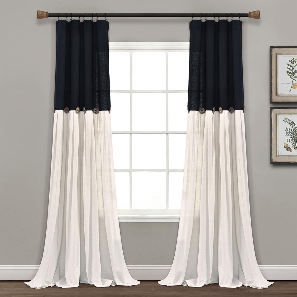 Lush Decor Linen Button Window Curtain Panels Single Black/white 40X84