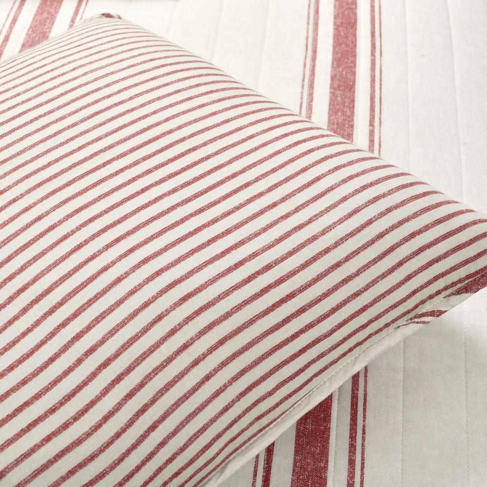 Lush Decor Farmhouse Stripe Reversible Cotton Quilt Red 3Pc Set Full/Queen