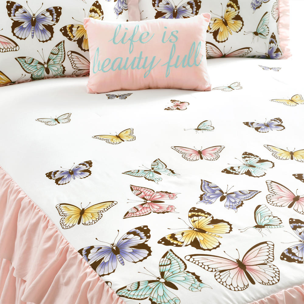 Lush Decor Flutter Butterfly Bedspread Pink 4Pc Set Full
