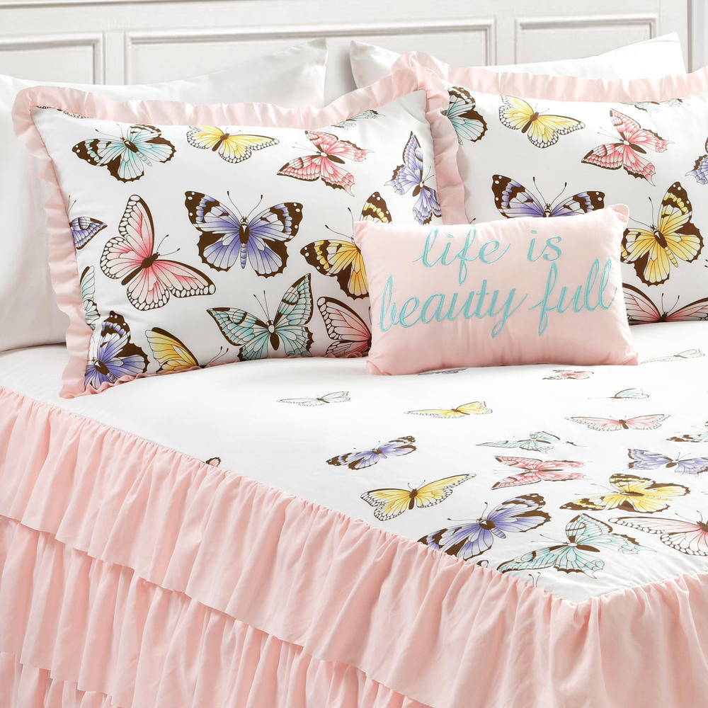 Lush Decor Flutter Butterfly Bedspread Pink 4Pc Set Full