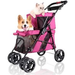 ibiyaya Store Ibiyaya Double Pet Strollers for Dogs and cats 4 Wheel - Red Velvet - Premium Dog Stroller for Twin or Multiple Small and Medium Pets - 
