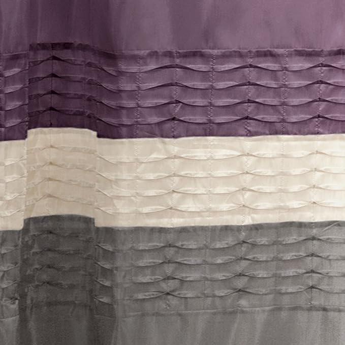 lush decor mia shower curtain | fabric color block striped neutral bathroom decor, 72" x 72" - purple and gray
