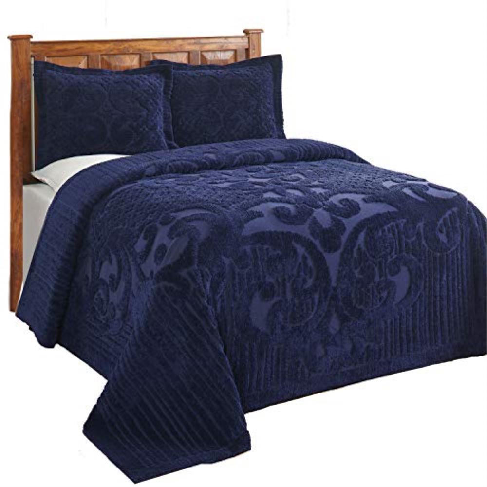 Better Trends Ashton Collection Queen Bedspread in Navy