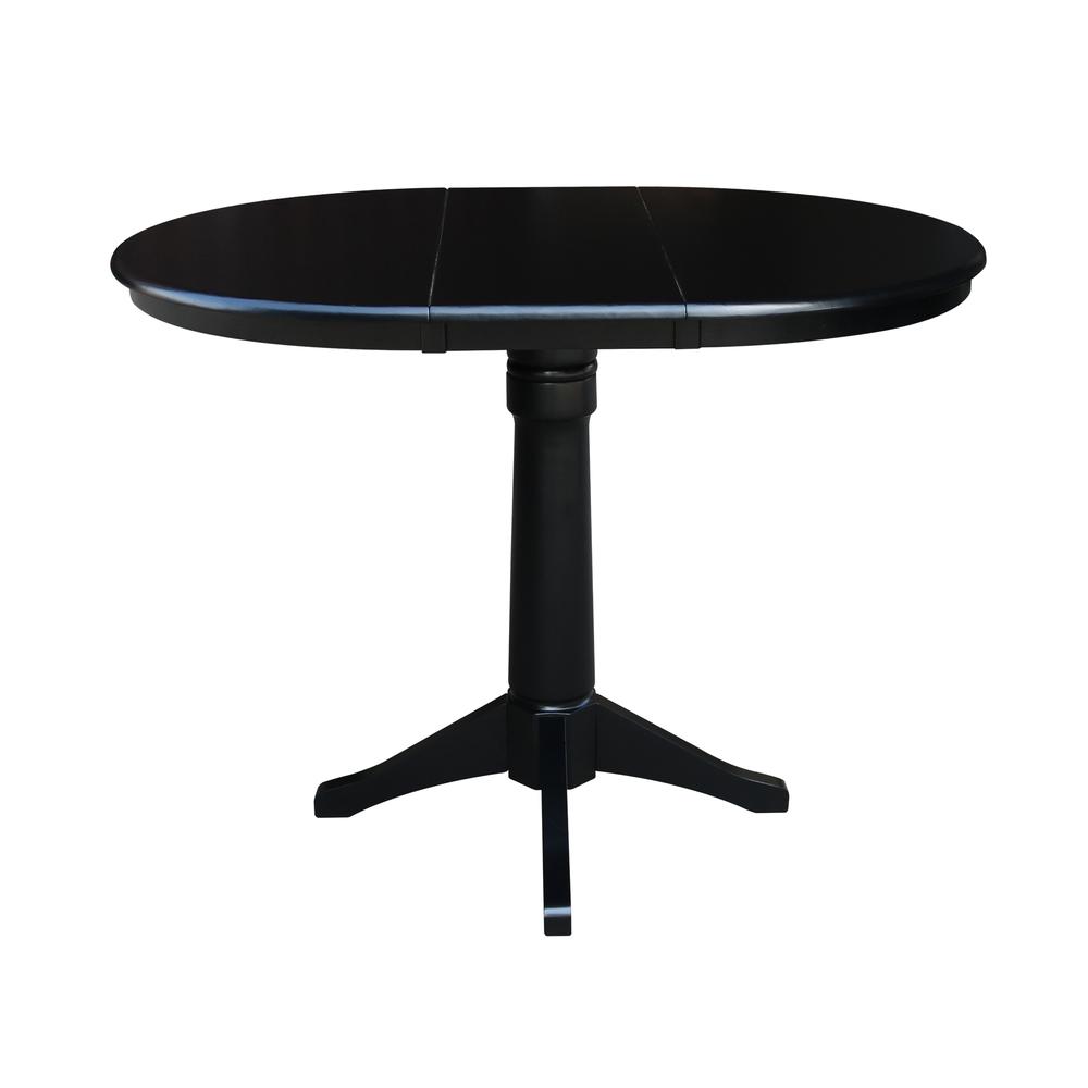 International Concepts 36" Round Top Pedestal Table With 12" Leaf - 34.9"H - Dining or Counter Height, Black
