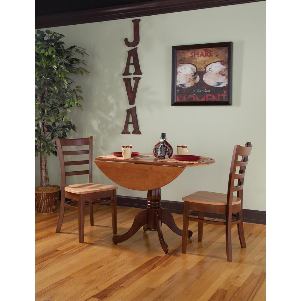 International Concepts 42" Dual Drop Leaf Table With 2 Emily Chairs, Cinnamon/Espresso