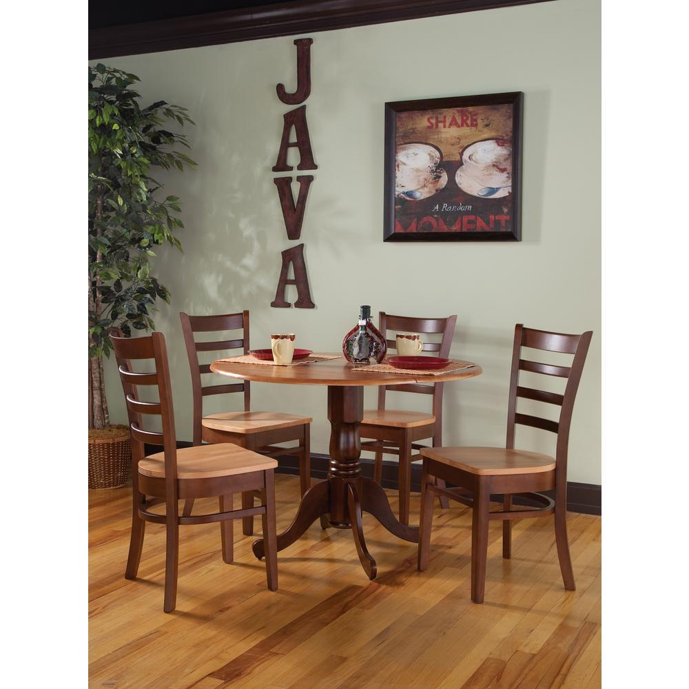 International Concepts 42" Dual Drop Leaf Table With 2 Emily Chairs, Cinnamon/Espresso