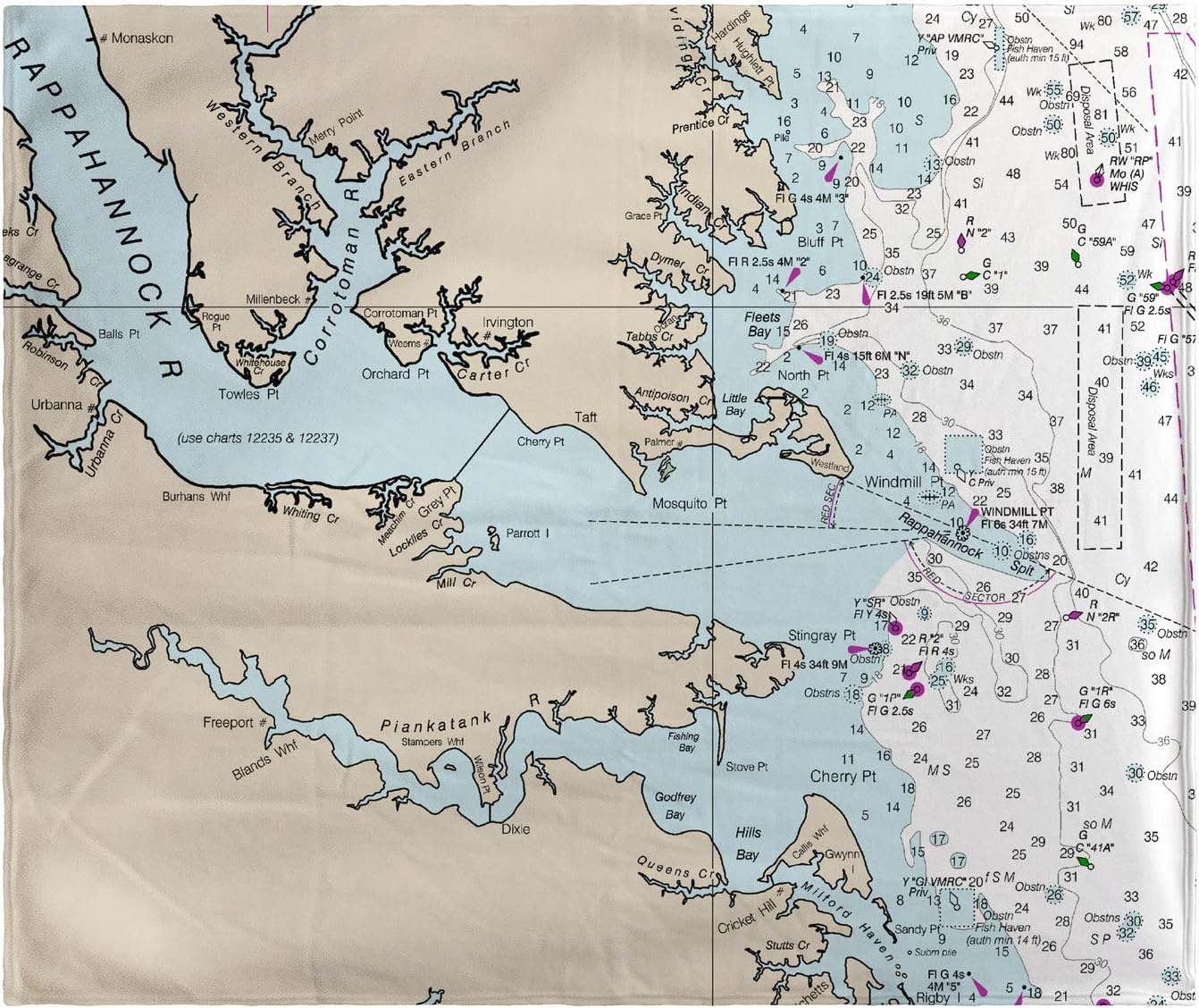 Betsy Drake BK12280HF 50 x 60 in. Chesapeake Bay, VA Nautical Map Fleece Throw