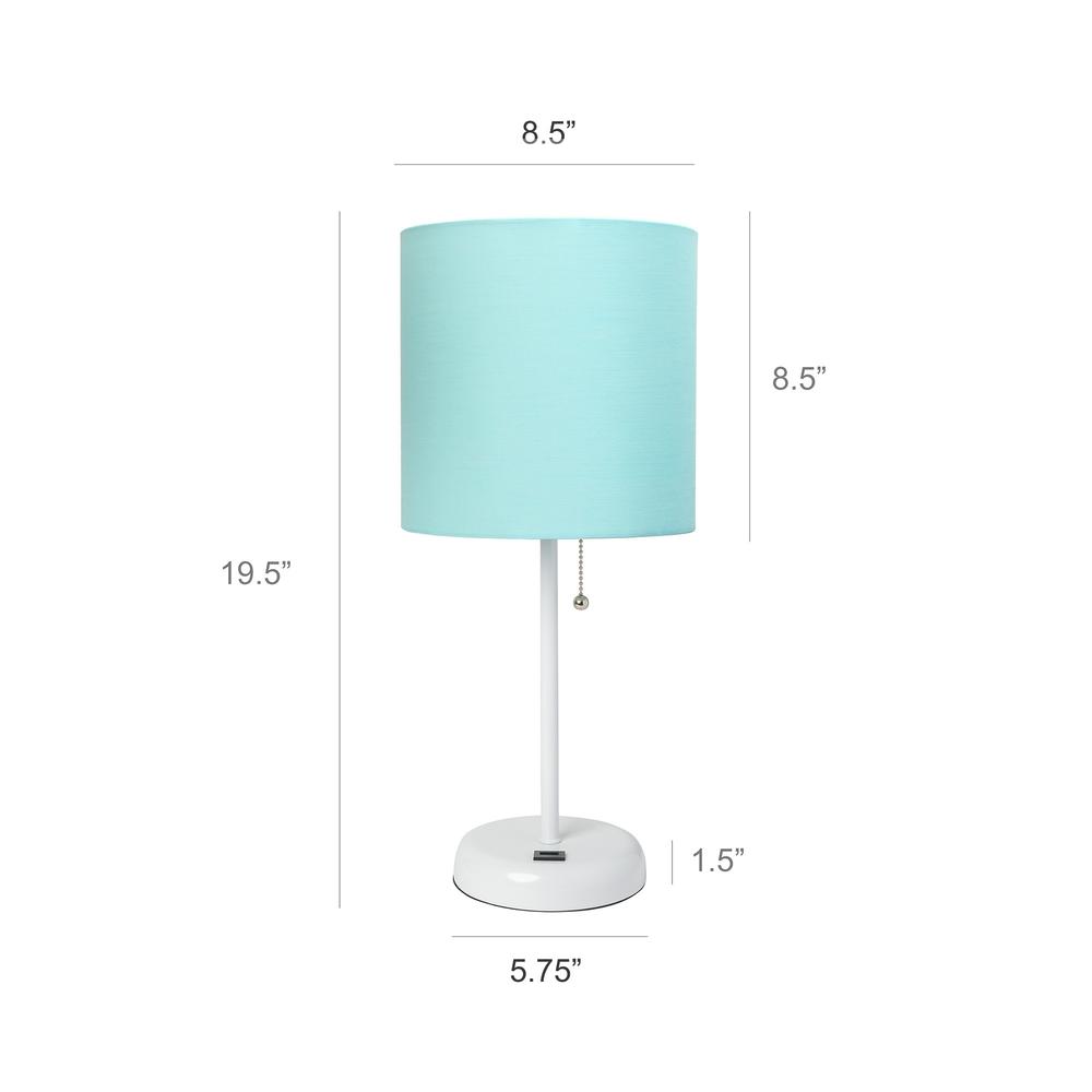 Limelights White Stick Lamp with USB charging port and Fabric Shade 2 Pack Set, Aqua