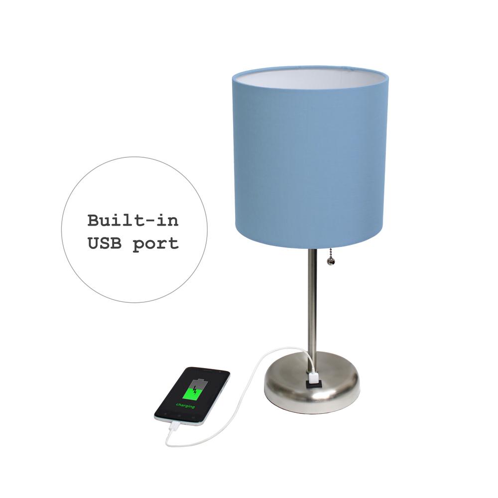 Limelights Stick Lamp with USB charging port and Fabric Shade 2 Pack Set, Blue