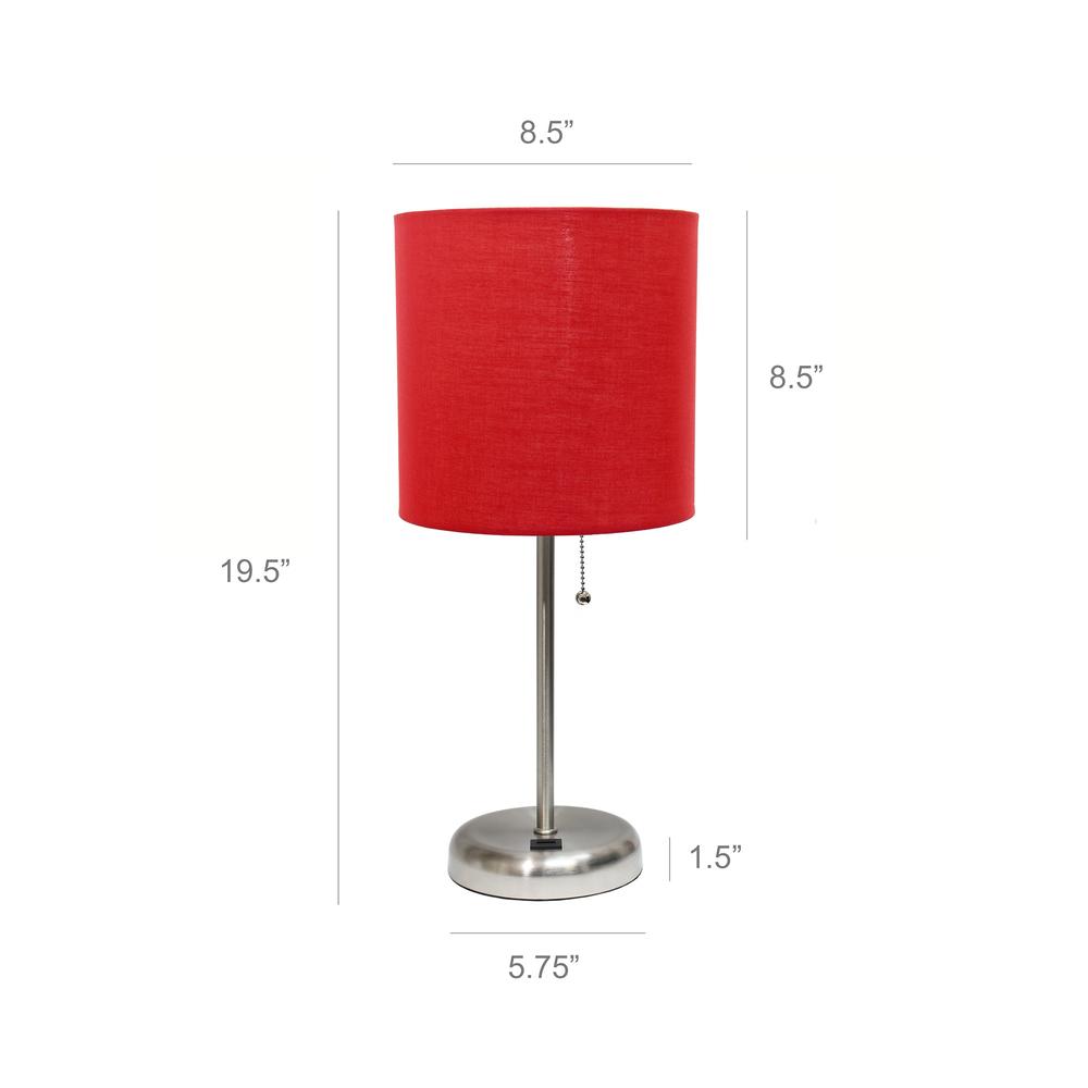 Limelights Stick Lamp with USB charging port and Fabric Shade 2 Pack Set, Red
