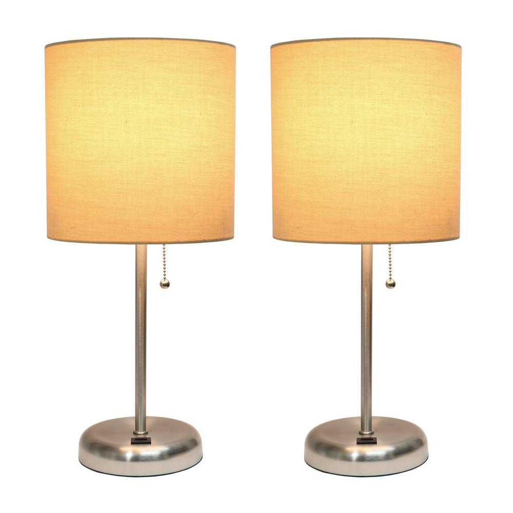 Limelights Stick Lamp with USB charging port and Fabric Shade 2 Pack Set, Tan