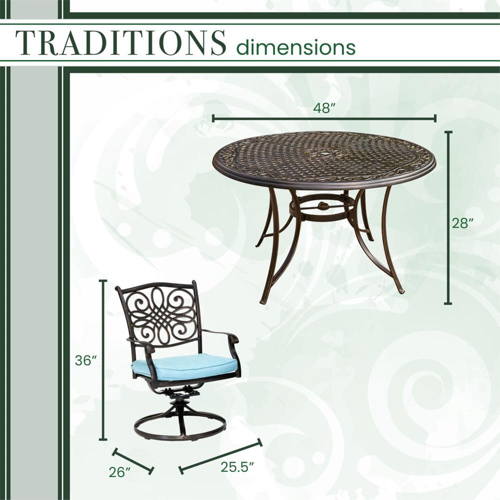 Hanover Traditions5pc: 4 Swivel Rockers, 48" Round Cast Table - Blue/Cast