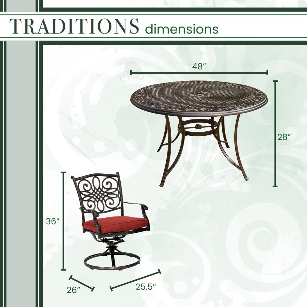 Hanover Traditions5pc: 4 Swivel Rockers, 48" Round Cast Table - Red/Cast