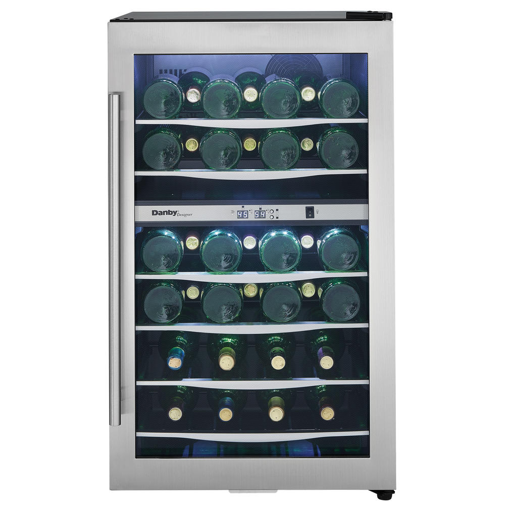 Danby 38 Bottle Wine Cooler, Reversible Door, Tempered Glass Door - Black/Stainless
