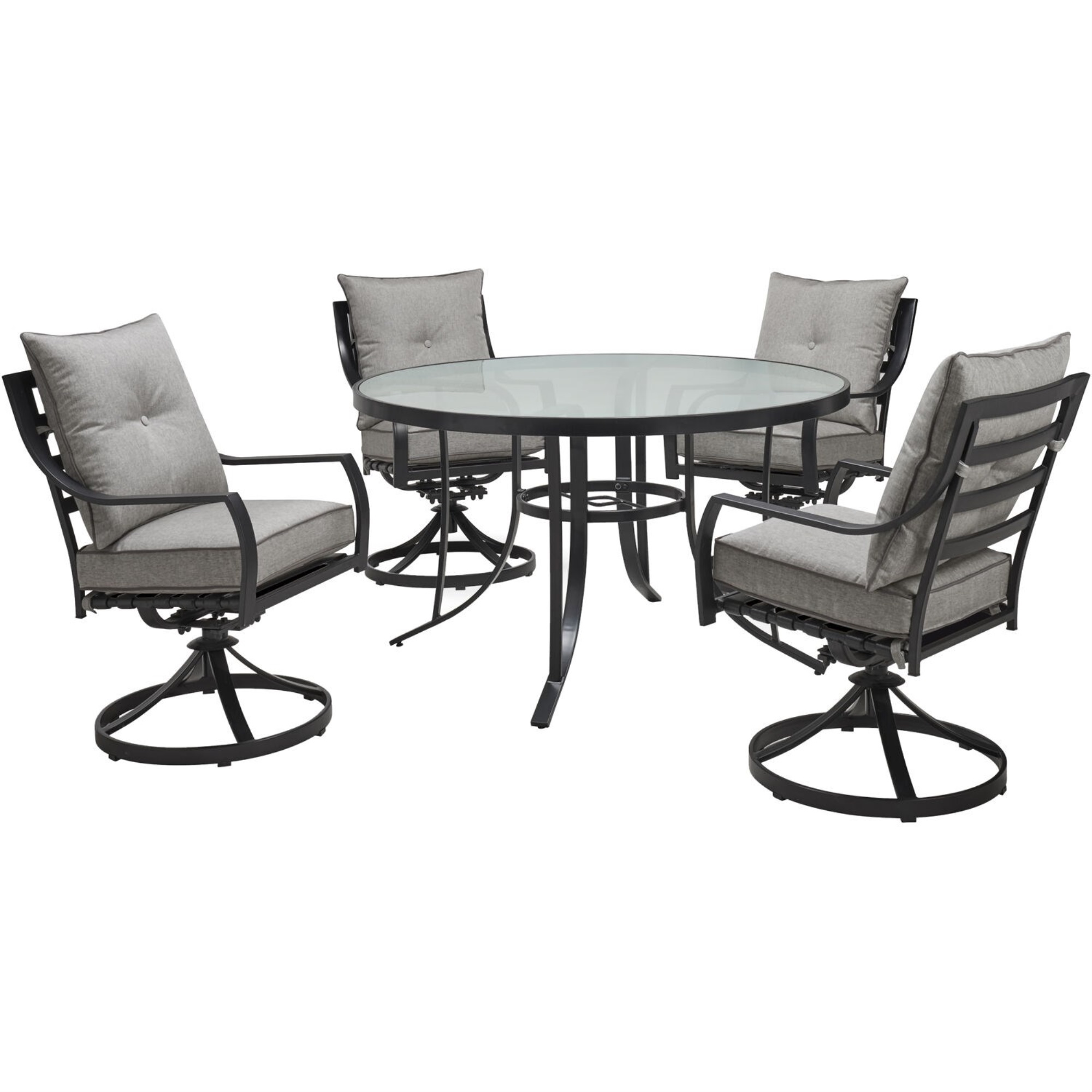Hanover Lavallette5pc: 4 Swivel Dining Chairs and Round Glass Table - Silver