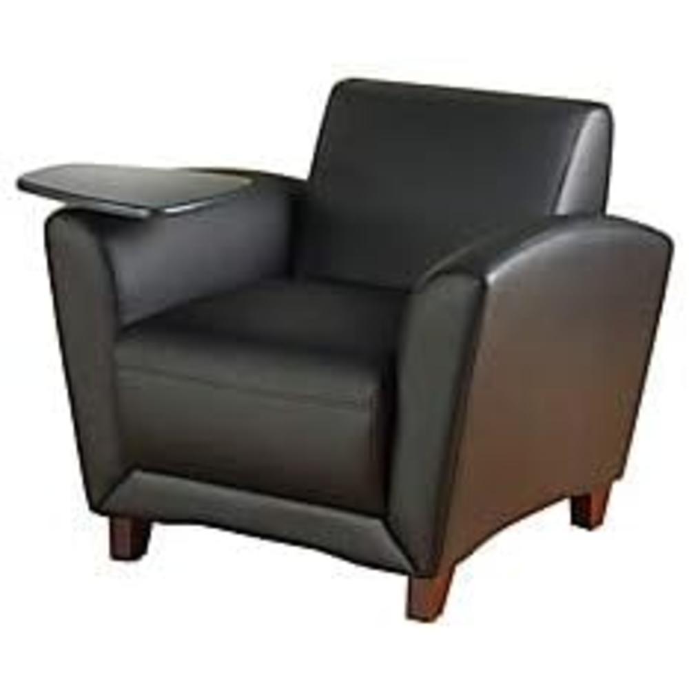 Lorell Reception Seating Chair with Tablet - Black Leather Seat - Four-legged Base - 1 Each