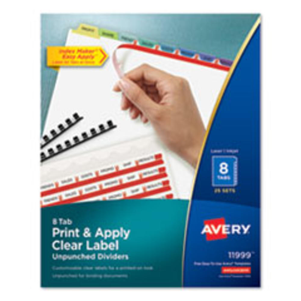 Avery Print and Apply Index Maker Clear Label Unpunched Dividers, 8-Tab, Ltr, 25 Sets