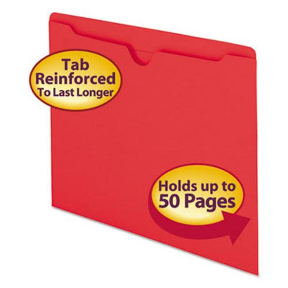 SMEAD MANUFACTURING CO Colored File Jackets with Reinforced Double-Ply Tab Straight Tab Letter Size Red 100/Box