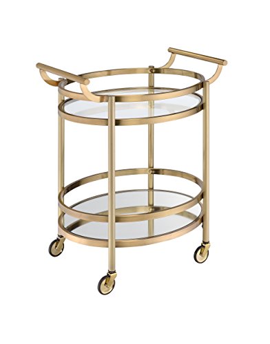 Acme Furniture Lakelyn Serving Cart, Brushed Bronze & Clear Glass