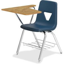Lorell Tablet Arm Study Top Student Combo Desks-2/CT Chair, 30" x 29.5" x 20", Navy, Medium Oak