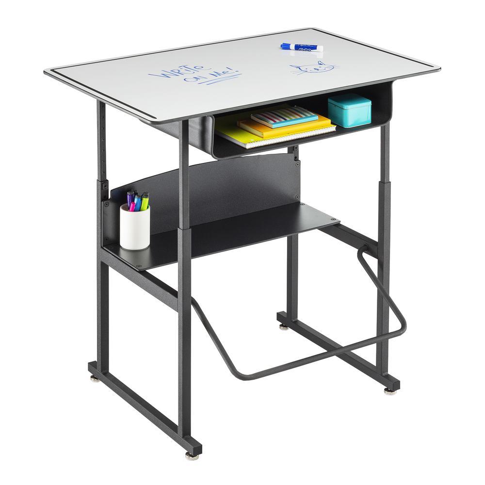 Safco AlphaBetter Adjustable-Height Stand-Up Desk 36 x 24 inches Top Book Box and Swinging Footrest Bar - DryErase