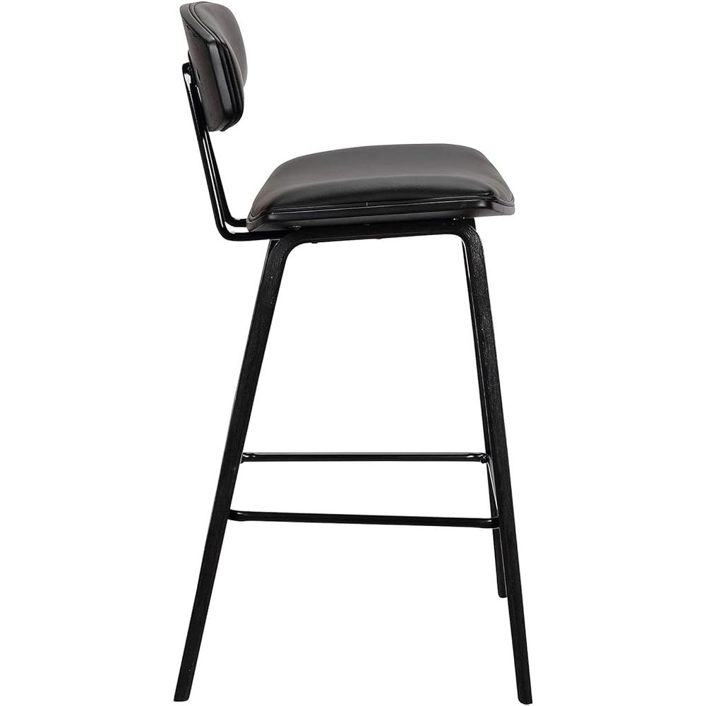 Armen Living Fox 30" Mid-Century Bar Height Barstool in Black Faux Leather with Black Brushed