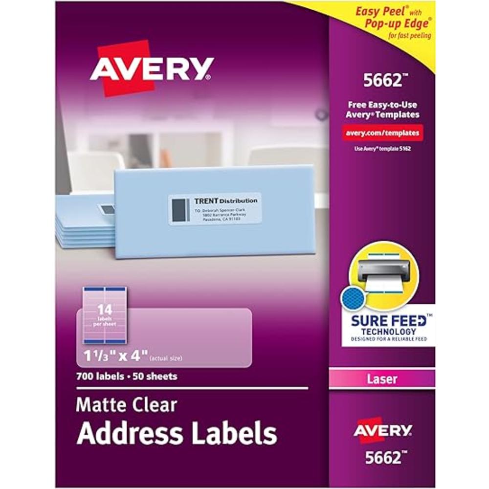 Avery Printable Address Labels with Sure Feed, 1-1/3" x 4", Matte Clear, 700 Blank Mailing Labels