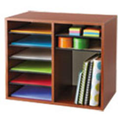 Safco Adjustable 12-Slot Wood Literature Organizer - 12 Compartment(s) - Desktop - Adjustable - Cherry - Hardboard, Fiberboard -