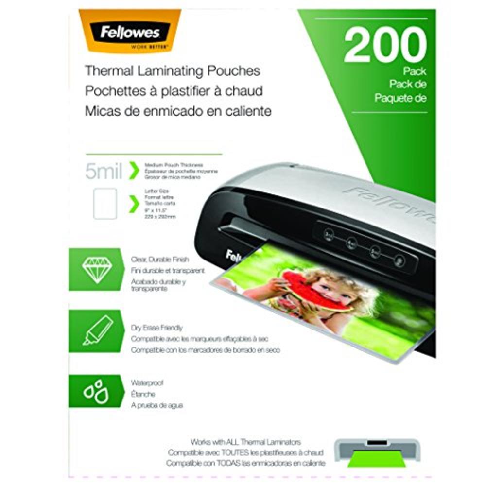 Fellowes Thermal Laminating Pouches - Letter, 5 mil, 200 Pack