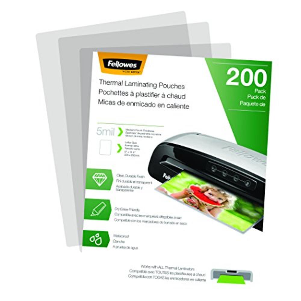 Fellowes Thermal Laminating Pouches - Letter, 5 mil, 200 Pack