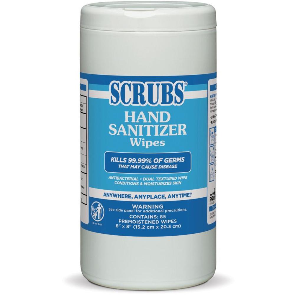 SCRUBS Hand Sanitizer Wipes - Blue White - Abrasive Non-scratching Textured - For Hand - 85 Per Canister - 6 / Carton