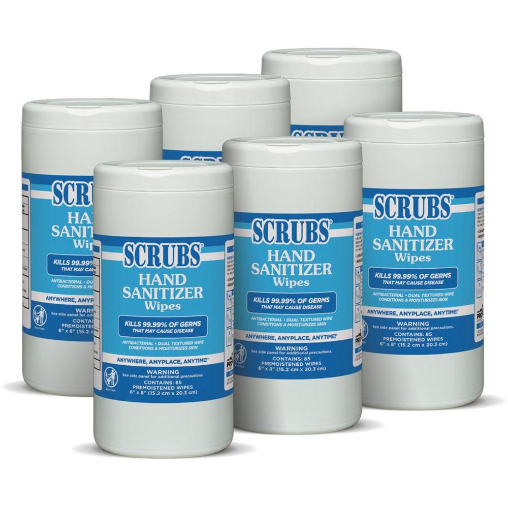 SCRUBS Hand Sanitizer Wipes - Blue White - Abrasive Non-scratching Textured - For Hand - 85 Per Canister - 6 / Carton