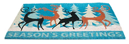 Imports Dcor Imports Decor Rectangular Skid Free Coir Christmas Doormat with Reindeer Family Design 30" x 18"