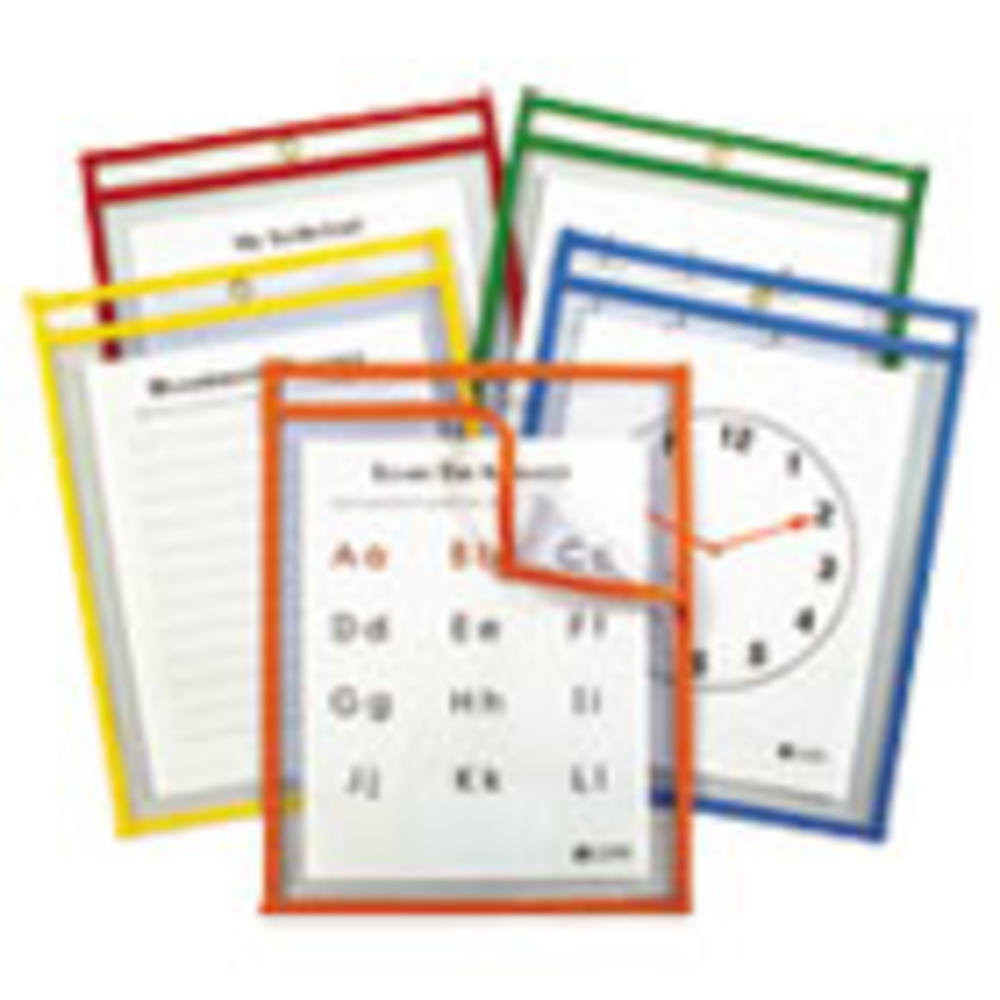 C-Line Super Heavyweight Plus Dry Erase Pockets, Assorted Primary Colors, 9 x 12, 5/PK, 42630