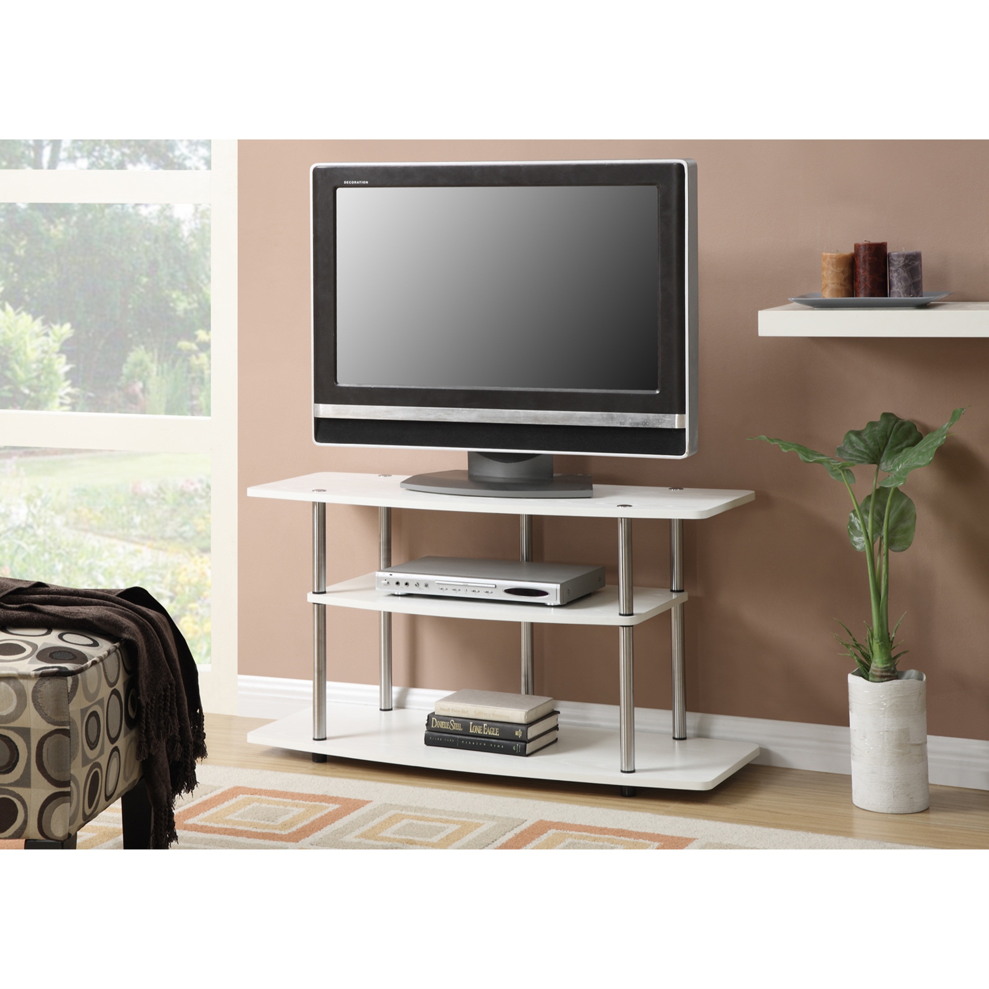 Convenience Concepts Designs2Go No Tools 3 Tier Wide TV Stand White