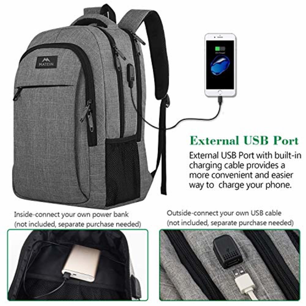 Matein Travel Laptop Backpack, Business Anti Theft Slim Durable Laptops Backpack with USB Charging Port, Water Resistant College