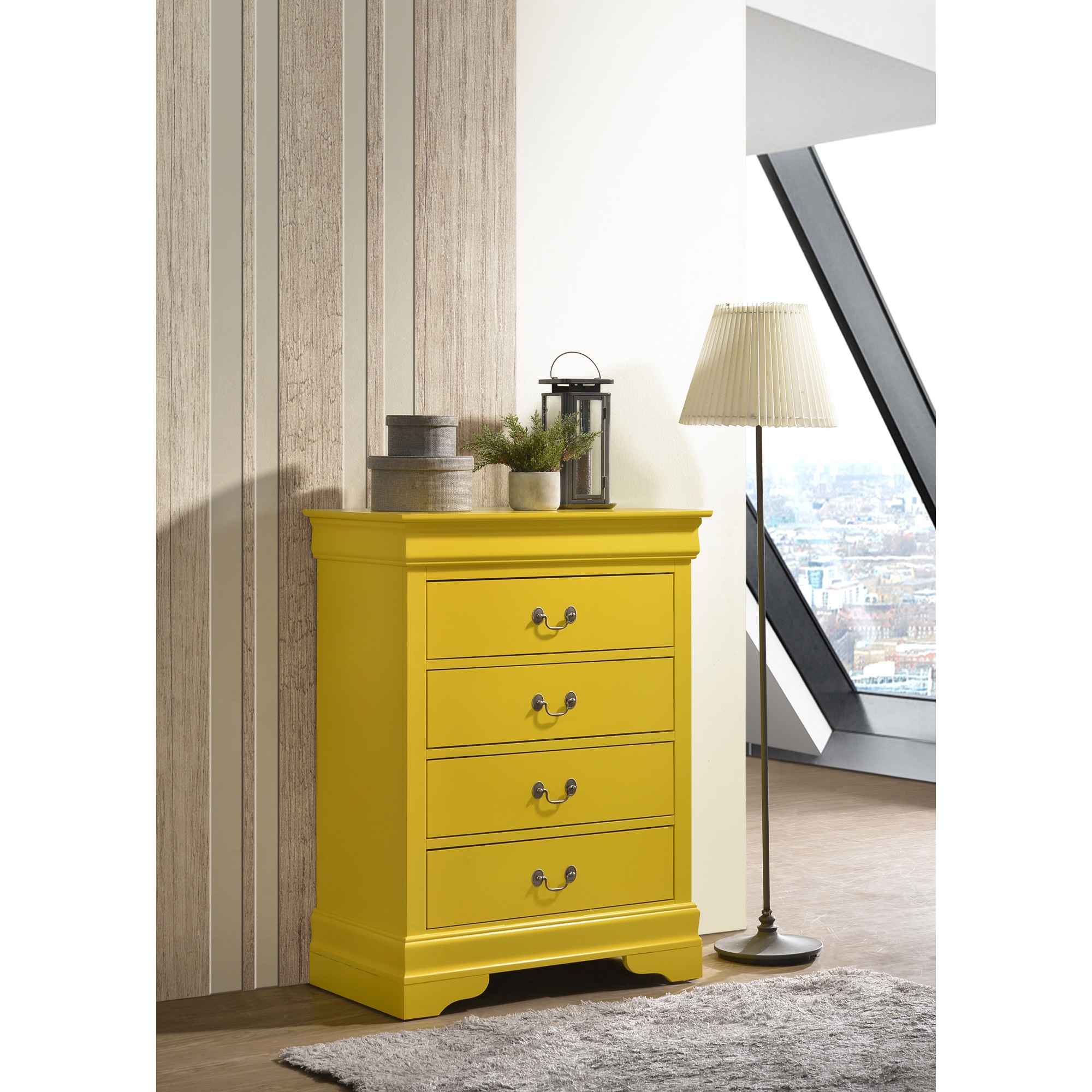 Passion Furniture Louis Phillipe Yellow 4 Drawer Chest of Drawers (41 in L. X 16 in W. X 41 in H.)