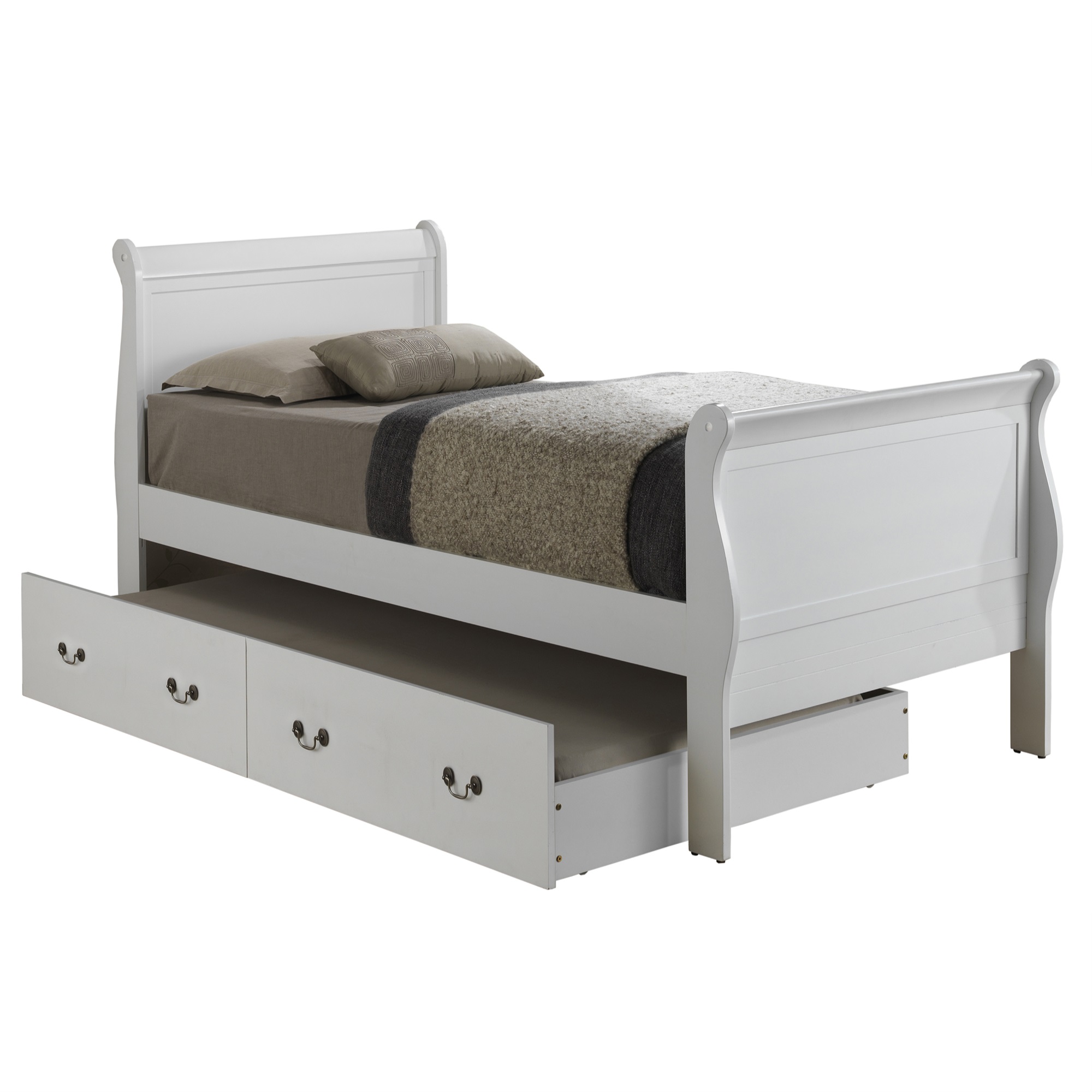 Passion Furniture Louis Philippe White Twin Trundle Bed with Trundle