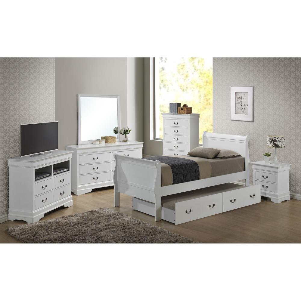 Passion Furniture Louis Philippe White Twin Trundle Bed with Trundle