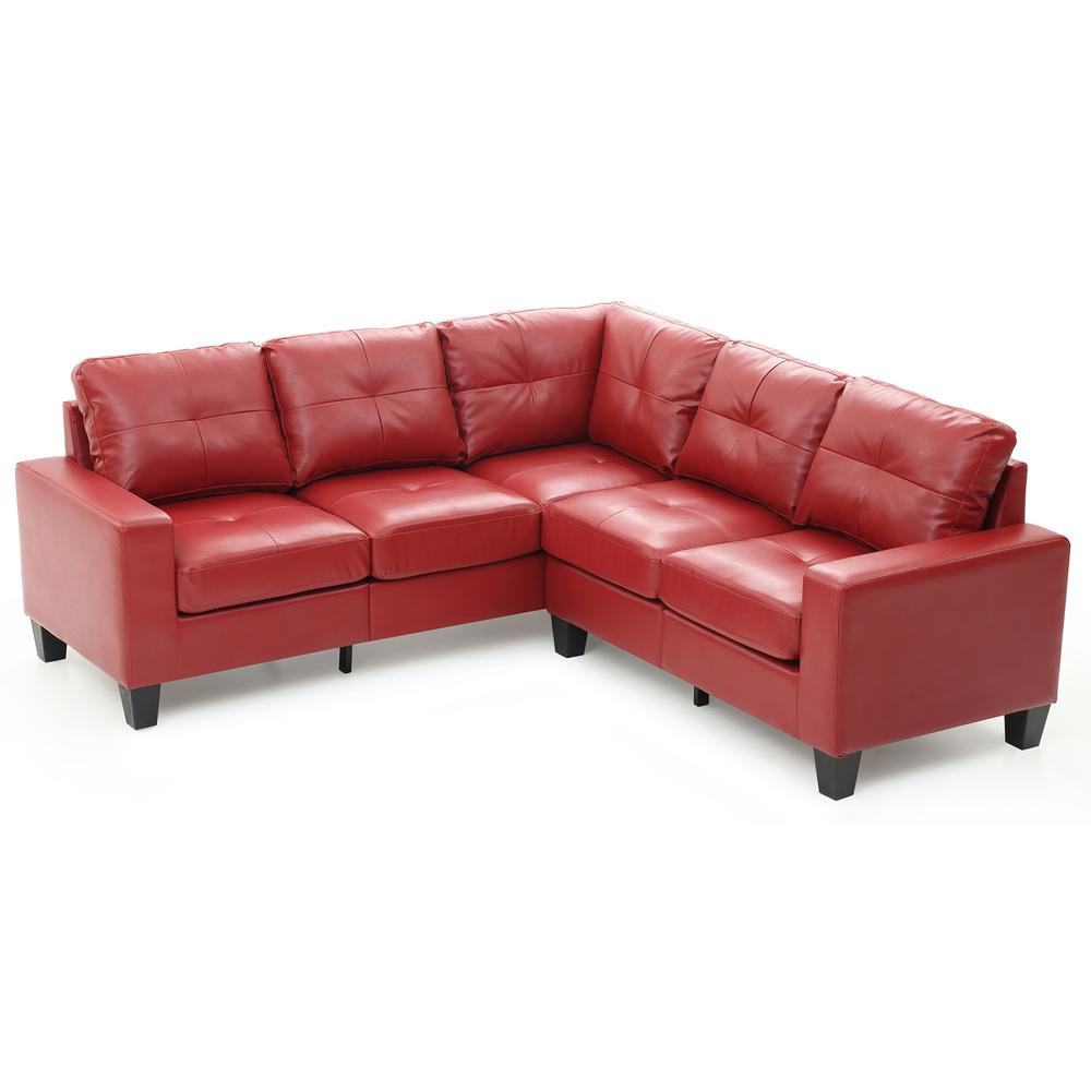 Passion Furniture Newbury 82 in. W 2-piece Faux Leather L Shape Sectional Sofa in Red