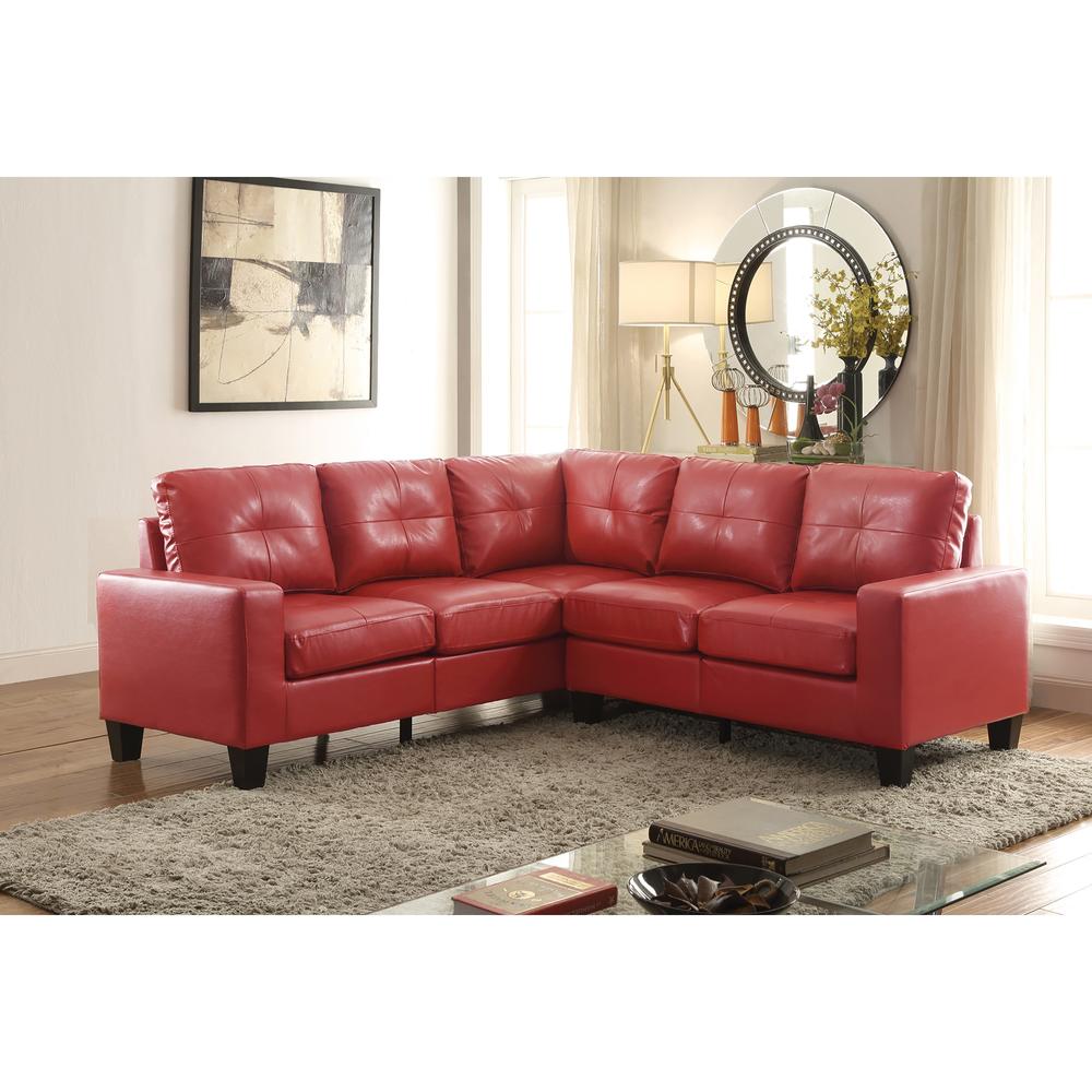 Passion Furniture Newbury 82 in. W 2-piece Faux Leather L Shape Sectional Sofa in Red