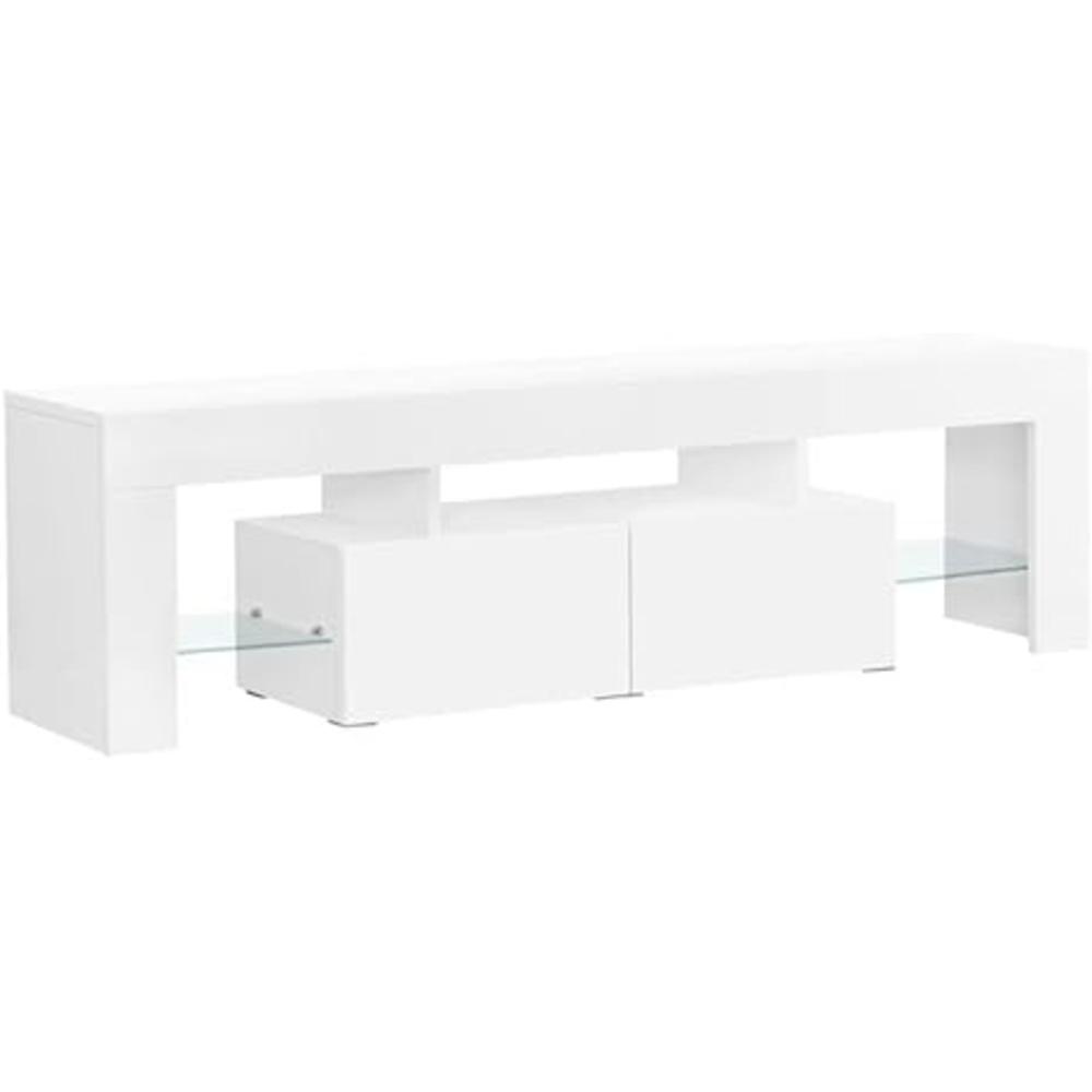 Monarch Specialties TV STAND - 63inchL / HIGH GLOSSY WHITE WITH TEMPERED GLASS