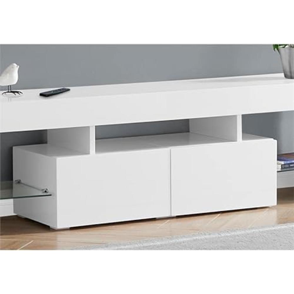Monarch Specialties TV STAND - 63inchL / HIGH GLOSSY WHITE WITH TEMPERED GLASS