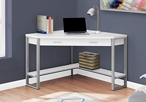 MONARCH SPECIALTIES INC 42"L Home Office Corner Computer Desk with Storage and Shelf - White,Silver
